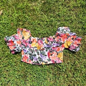 Vintage Off Shoulder Floral Crop Top